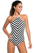 Sexy Monochrome Striped High Neck One Piece Maillot